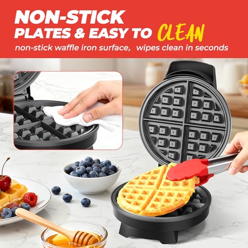 Novalife Black 7-Inch Round Classic Belgian Waffle Maker with Adjustable Browning Control