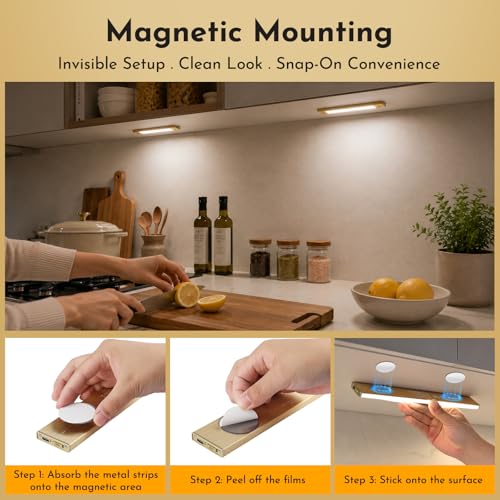 Gold Rechargeable Motion Sensor Cabinet Light - 9in Dimmable 4-Pack