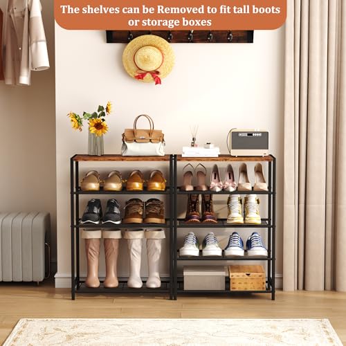 HOMEFORT Rustic Brown 5-Tier Shoe Rack with MDF Top Shelf, Fits 3 Pairs per Tier - Entryway Organizer, Compact Storage Shelf (11.8"D x 23.23"W x 32.68"H)