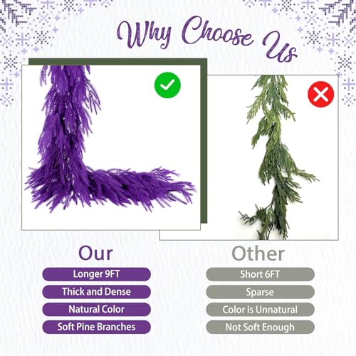N&T Nieting 9ft Real-Touch Purple Norfolk Pine Christmas Garland for Indoor/Outdoor