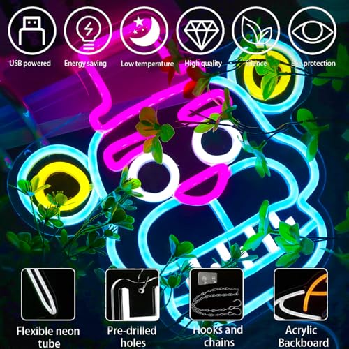 Neon Sign Wall Decor - Fnaf Frendy LED Neon Lights for Kids Room, Party, Birthday, Christmas Gift - Bear001 Variation