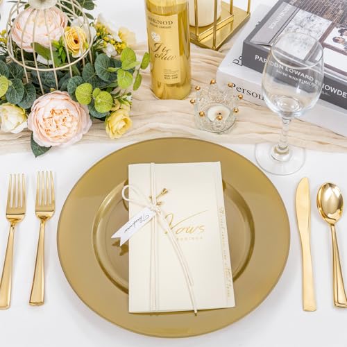 Gold Plastic Charger Plates 12 Inch 25 Pack - Elegant Disposable Dinnerware for Weddings & Parties