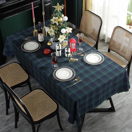 Blue & Green Rectangular Fabric Tablecloth 55x102in British Style Holiday Cover