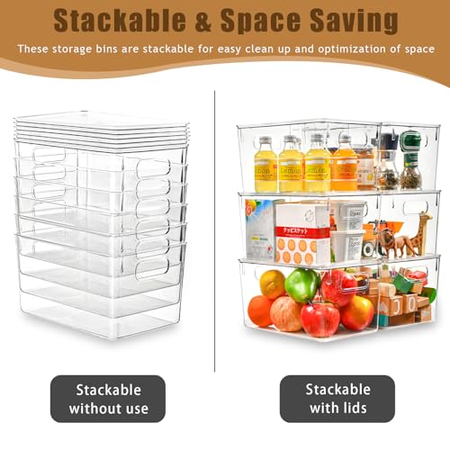 Large 12 Pack Clear Storage Bins with Lids - 7 Quart Pantry Organizers