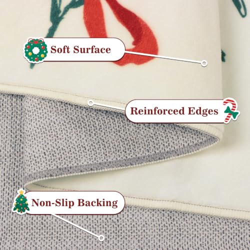 nesrt Christmas Washable Area Rug 5x7ft Beige - Holiday Floor Mat for Living Room & Bedroom