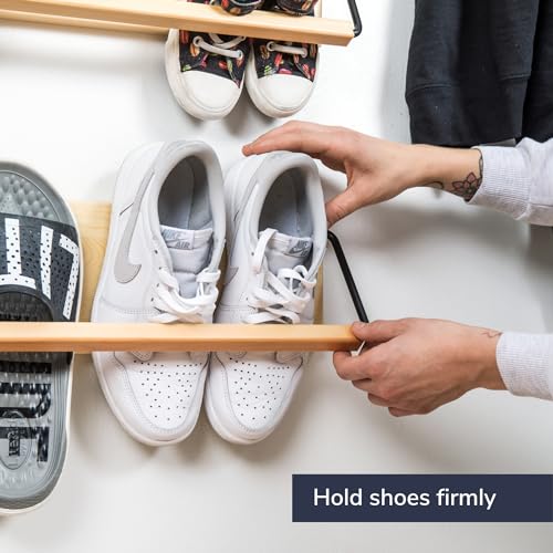 Wall Mounted Shoe Rack - 30-Inch Wide Wooden Slim Shoe Organizer Pack of 2