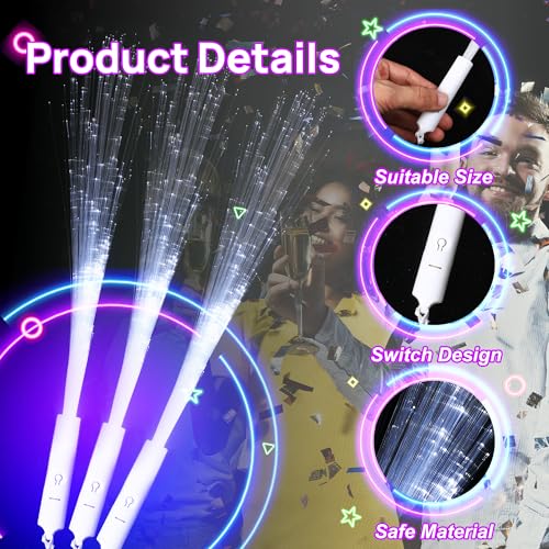 Miikoul 64 Pcs White Fiber Optic Glow Wands for Wedding Party Neon Event