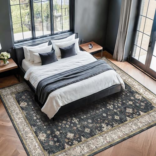 Ashen Multi 5x7 Boho Living Room Rug - Washable Vintage Non-Slip Carpet