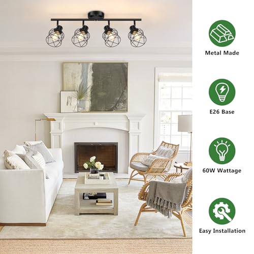 Baocuz 4-Light Semi Flush Mount Ceiling Light - Black, Adjustable Farmhouse Fixture