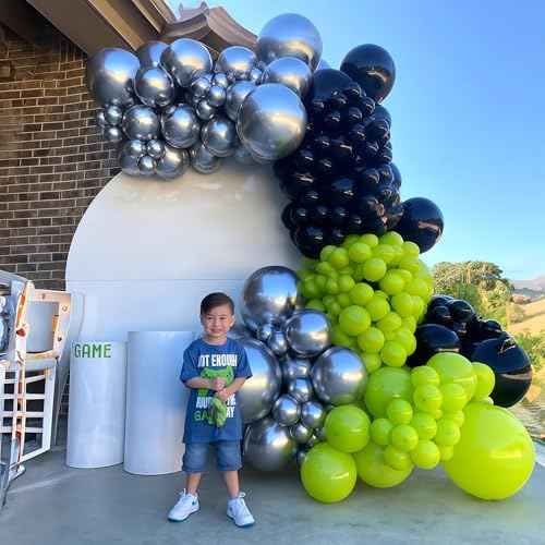 Green and Black Balloons, 35PCS Lime Green Black Silver Balloons, Gamer Latex Balloon for Boys Men Football Video Game On Level Favor Theme Jungle Theme Graduation Birthday Party Decorations Supplies