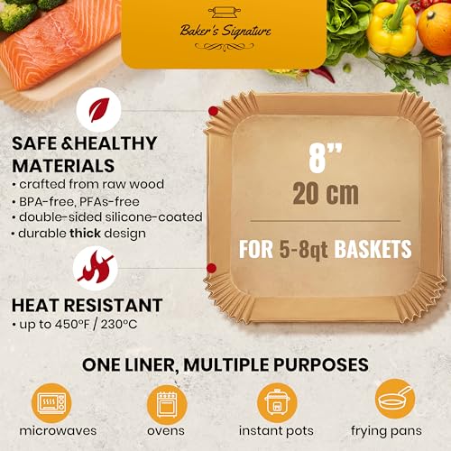 8-Inch Square Disposable Air Fryer Liners 500 Pcs - Unbleached, Non-Stick, BPA-Free