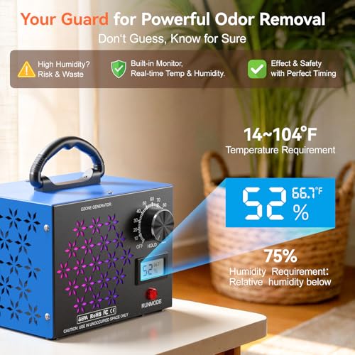 Trekkinglamb 160,000mg/h Ozone Generator Machine with Temp & Humidity Display - Blue