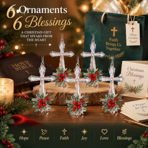 Yuxung Transparent Mistletoe Cross Christmas Hanging Ornaments - Set of 6