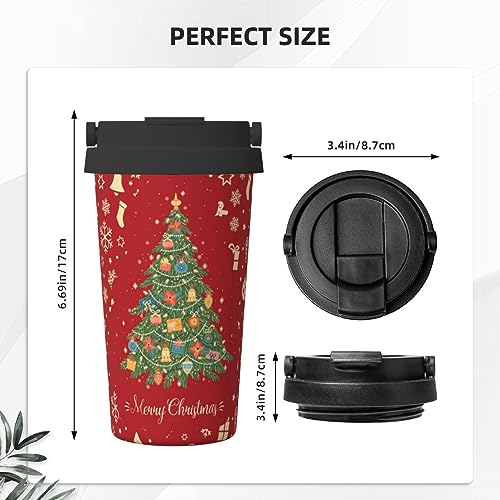Bassyil Christmas 17oz Insulated Travel Mug with Flip Lid Stainless Steel Spill-Proof Cup