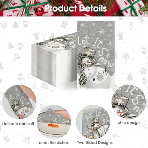Horaldaily 100Pcs Christmas Snowman Paper Napkins 4.3 x 7.9 Inches Holiday Party Supplies