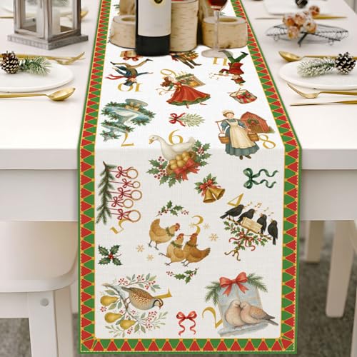 12 Days of Christmas Table Runner Holiday Decor for Dining & Kitchen