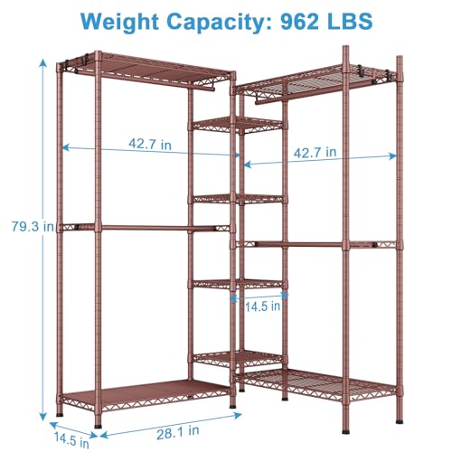 Bronze Ulif E4L L-Shaped Heavy-Duty Garment Rack with Shelves & Hangers