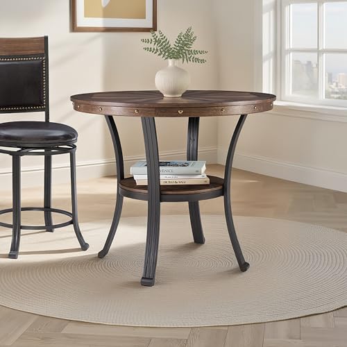 Powell Franklin Small Side Table with Woodgrain Top & Vintage Brass Detailing