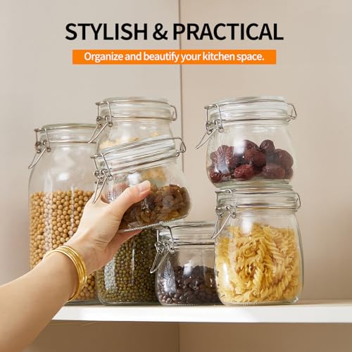 25 Oz Food Storage Jars Set of 5 - Airtight Glass Canisters with Wire Clip Lids