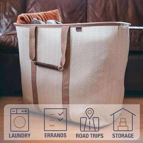 LUXE Cream Herringbone Collapsible Fabric Laundry Hamper - Pack of 2
