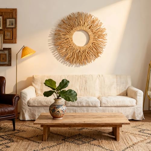 Large Boho Sunburst Wall Art - Handmade Mulberry Branch Decor for Living Room & Bedroom