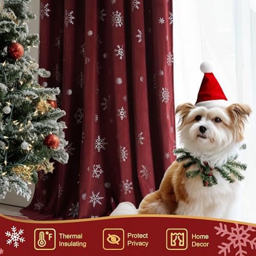 Beauoop Silver Foil Velvet Christmas Curtain Panels 52x84 - Pack of 2