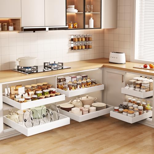 White 2-Pack Pull Out Cabinet Organizer 21 Deep with Adjustable Dividers
