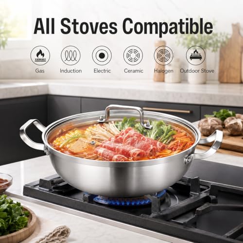 14-Inch Stainless Steel Deep Fry Pan with Lid - 7QT, Tri-Ply Construction