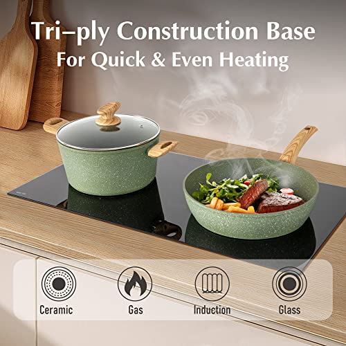 MAISON ARTS 12-Piece Green Non-Stick Cookware Set with Fry Pans, Saucepan & Utensils