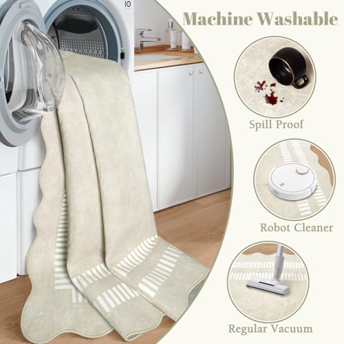 Washable 6x9 Area Rugs for Living Room, Solid Ivory Ultra-Thin