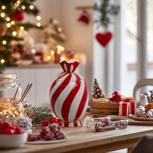 DIF DECO Christmas Candy Ceramic Storage Jars with Lid - 700ml, Vertical Storage Jar, 24.7 oz