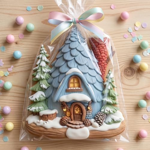YANQINMS 3D Christmas Cottage Fondant Mold Snowy Pine Tree Silicone Mold - Style L