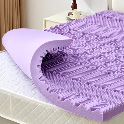 SINWEEK Twin XL Memory Foam Mattress Topper 2 Inch Violet - Pressure Relief, Cooling Gel, CertiPUR-US Certified