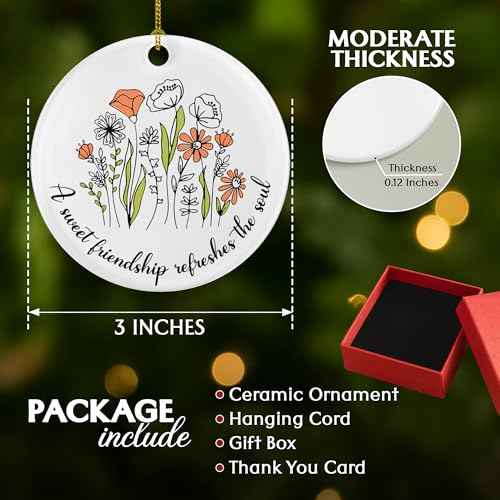 Wrappiness Friendship Ornament Gifts for Women - Christian Art Gifts for Best Friend, Besties, Sister Inspirational Ceramic Christmas Ornaments - A Sweet Friendship Refreshes The Soul Hanging D?cor