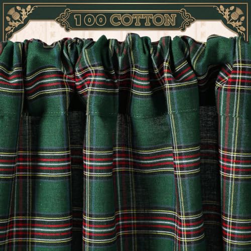 Fanfanwin 2-Pack Christmas Scottish Tartan Valance Curtains 56x16 Inches