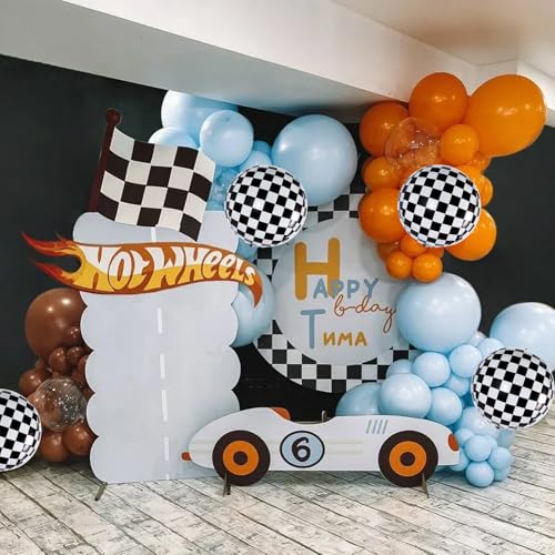 TONIFUL 8Pcs Large Checkered 4D Giant Round Foil Balloon 22inch Big Mirror Metallic Mylar Sephere Balloons for Christmas New Year Birthday Party Graduation Wedding Baby Shower Decoration Supplies