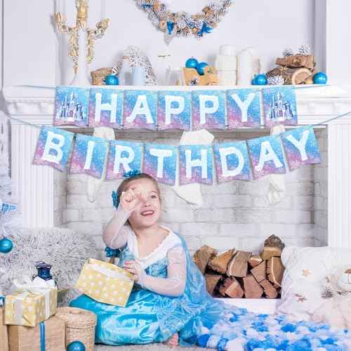 Hooqict Frozen Happy Birthday Banner Birthday Party Decorations Snowflake Party Banner Garland Sign for Kids Girls Boys Winter Wonderland Decorations Christmas Holiday Frozen Themed Party Supplies