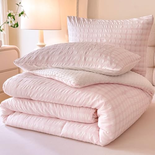 Queen Size Boho Comforter Set - Blush Pink 3-Piece Lightweight Bedding