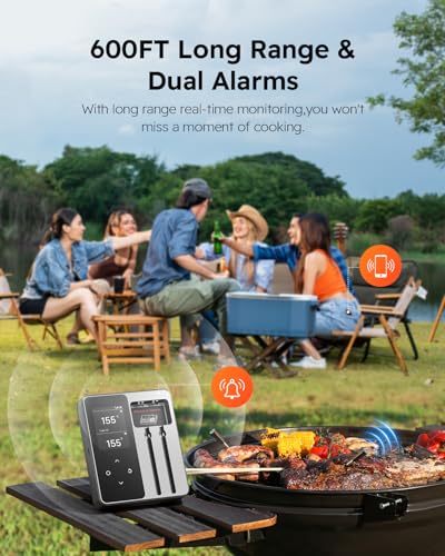 JoyBear Silver Wireless Bluetooth Meat Thermometer with 6 Sensors & Instant Read