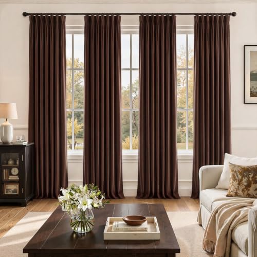 Topfinel Brown Pinch Pleated Velvet Curtains Set 84 Inch Long, 4 Panels, 40"W x 84"L