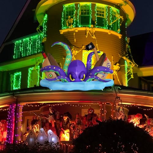 Juegoal Halloween Inflatable Giant Octopus & Haunted Pirate Ship, 7.5FT Lighted Yard Decor