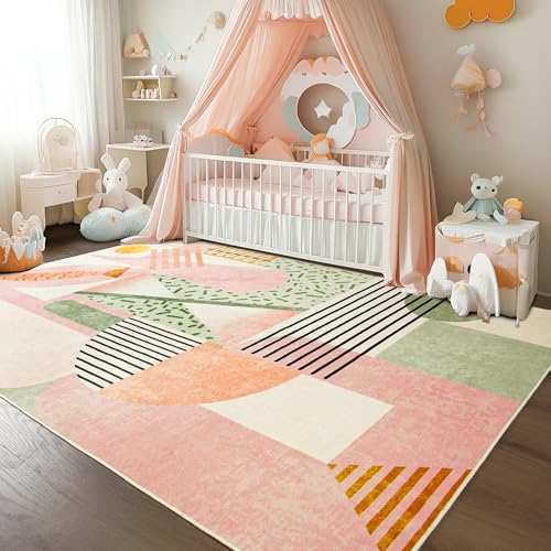 Tepook Pink 8x10 Feet Area Rug for Living Room & Bedroom - Soft Indoor Carpet