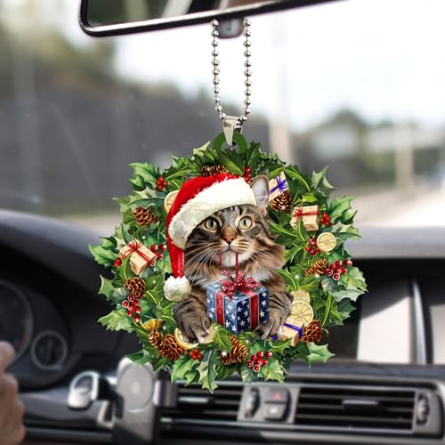 Talataca Maine Coon 2D Flat Christmas Tree Ornament – 3.5" Round, 3 Lanyards