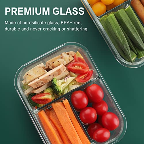HOMBERKING Pink 8 Pack 3-Compartment Glass Meal Prep Containers 36oz