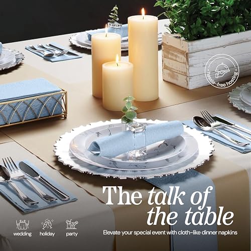 NAPEREE Disposable Cloth-Like Paper Napkins 200 Pack 12x17 Blue Denim - Elegant Dinner & Party Tableware