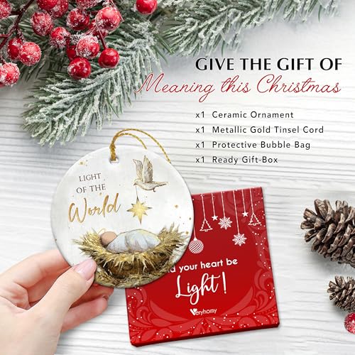 Nativity Christmas Ornament Set – Ceramic Nativity Scene for Christmas Tree, 2.87 inch