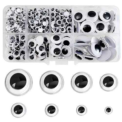 TOAOB 800pcs Wiggle Googly Eyes with Self-Adhesive Round 4mm to 18mm Plastic Black Craft Sticker Eyes for DIY Crafts Scrapbooking Decoration