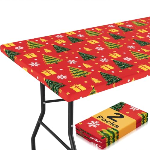 Smiry 2-Pack Waterproof Rectangular Christmas Tablecloth 30x96 Fitted Cover