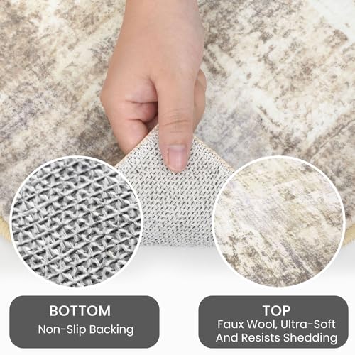 Abstract Runner Rug 3x16 Ft - Washable, Non-Slip Floor Carpet for Hallways & Entryway - Gold/Yellow/Brown/Beige/White