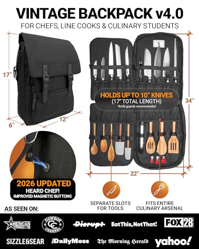 Chef Sac Night Black Professional Knife Bag Backpack with 30+ Pockets
